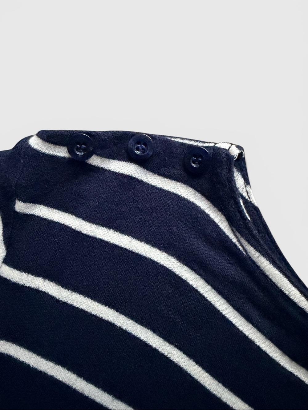 Saint Grace Navy White Striped Knit T-Shirt Dress Pocket Button Shoulder Large - Picture 5 of 7